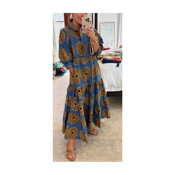 The Oula Company Blue Geometric Midi Maxi Dress Sz. S - Picture 1 of 6
